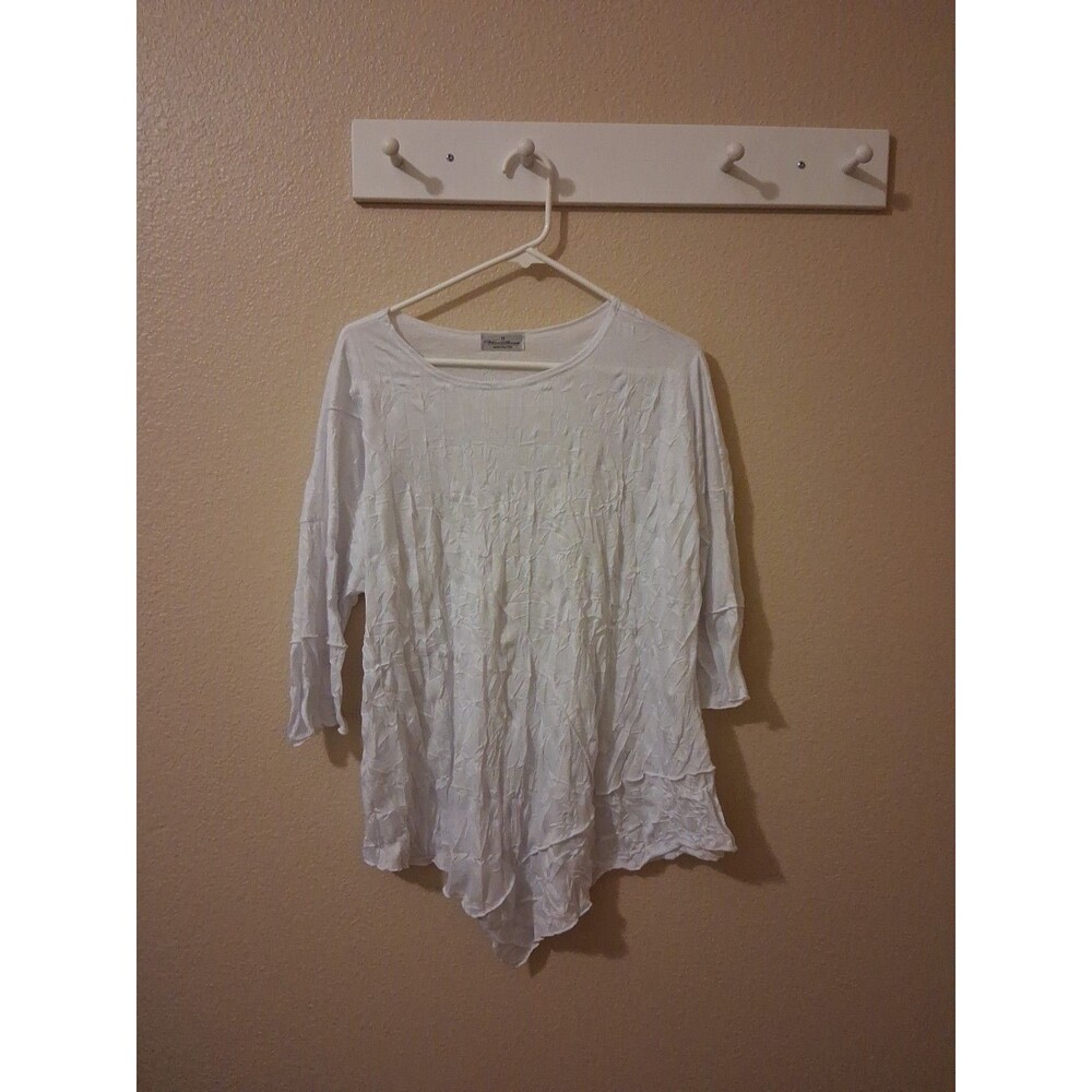 Vine Street White Asymmetrical Tunic Size M Crinkle Beachy Boho Chic Coquette
